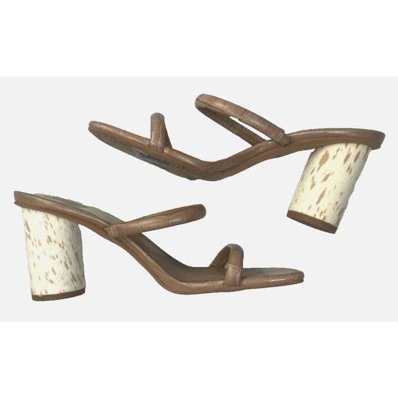 Dolce Vita Noles 7 Cow Print Block Heel Slide Sandals Tan Pink Leather Croco - Picture 5 of 7